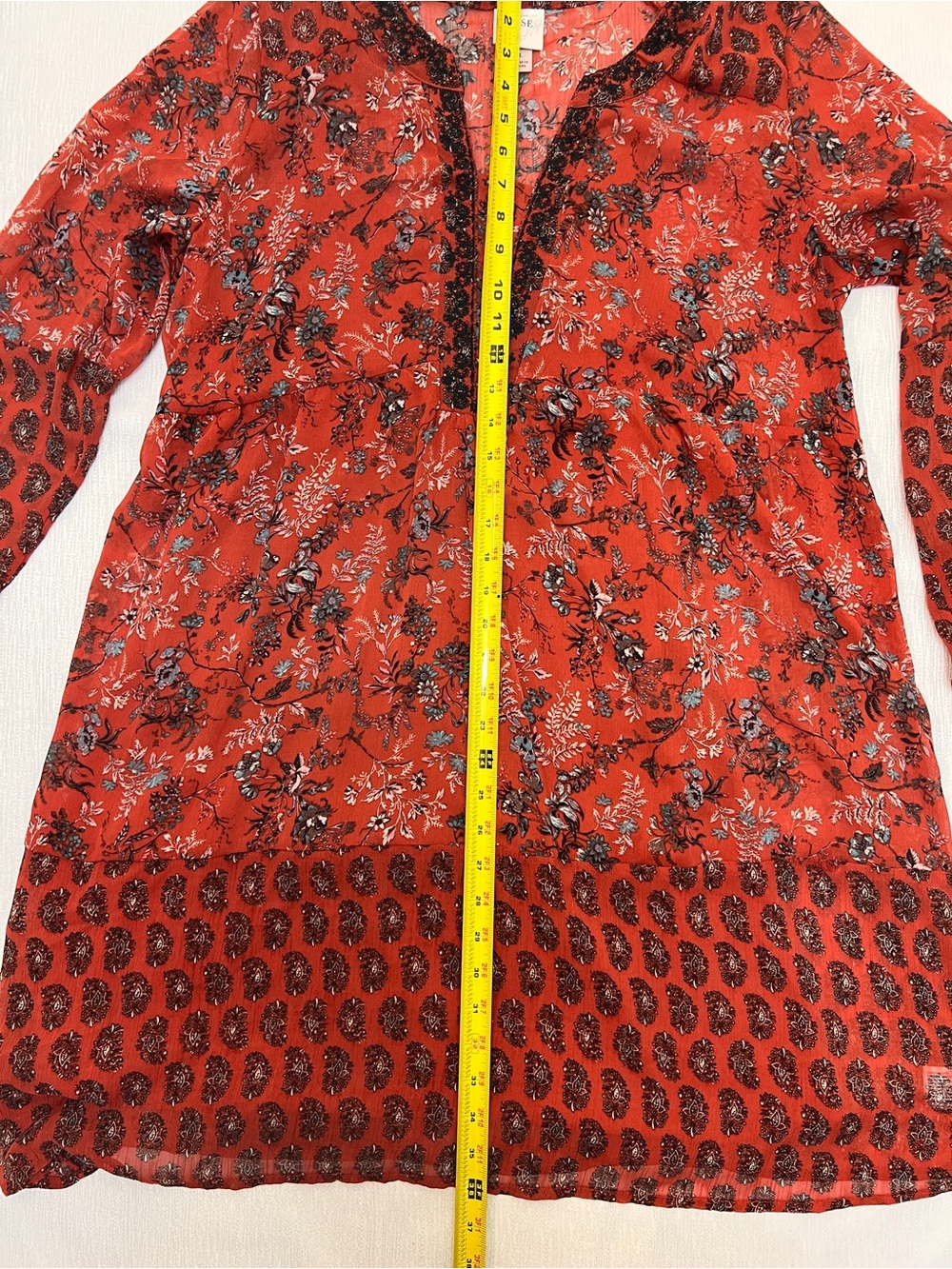 Knox Rose Burnt Orange Floral Midi Dress with Blue and Cream Accents - Picture 7 of 10